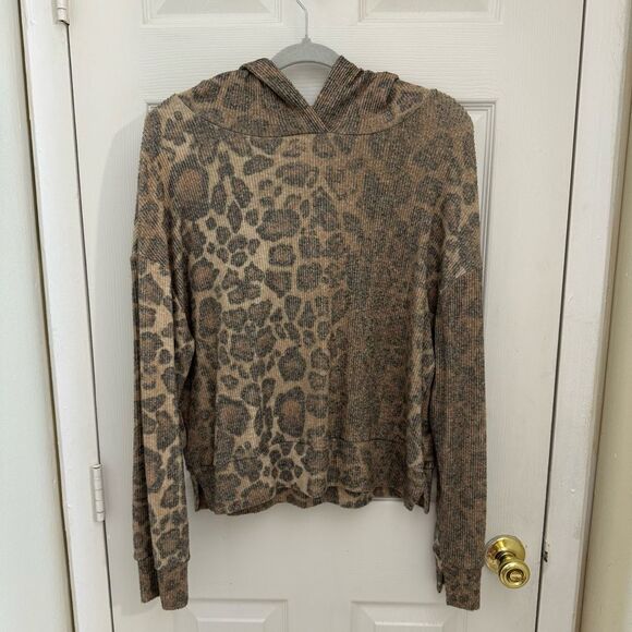 NWOT LNA Cheetah Print Soft Brushed Hoodie Size Small Brown Long Sleeve Animal - Picture 1 of 5